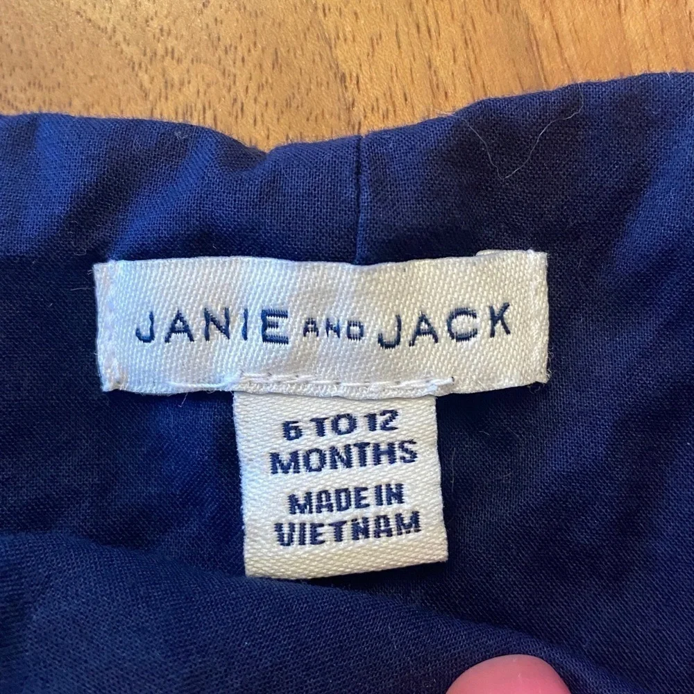 Janie and Jack Jack Baby linen dog overall  Size 6-12 months
